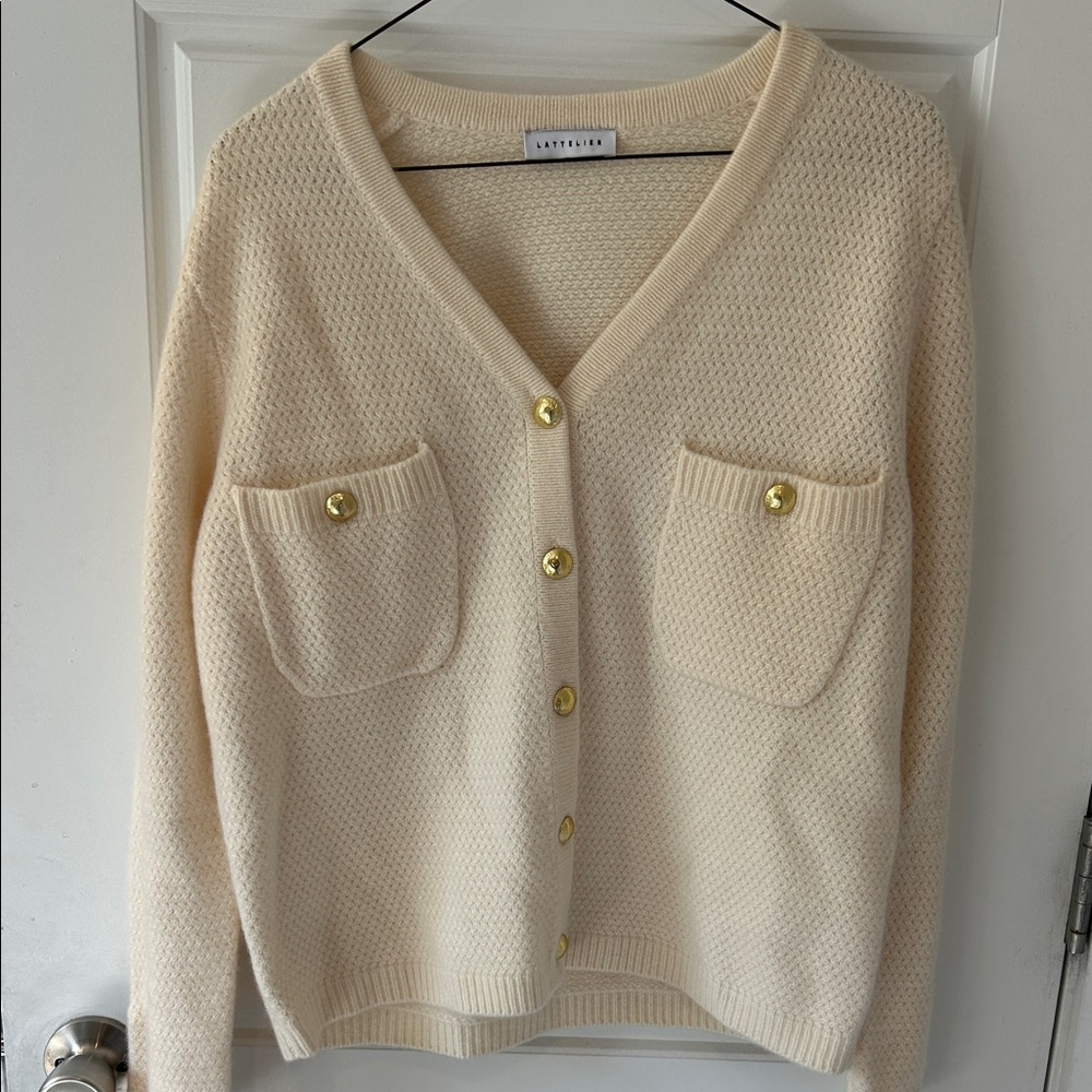 Latellier Beige Cardigan with Gold Buttons